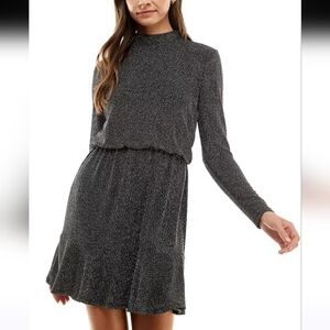 NWT City Studios Black Shimmer Fit & Flare Dress in Black Silver Size M